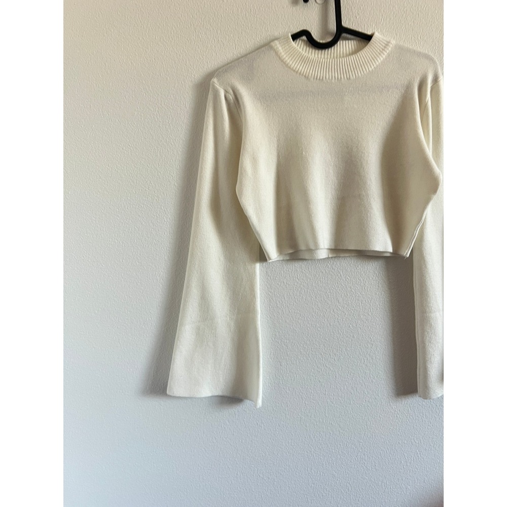 NWT Petal+Pup Cream Flare Sleeve Cropped Knit Sweater XS/S Minimalist Clean Girl - Picture 2 of 7